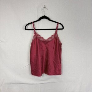 Body Chic Vintage Red Satin Lace Trim Camisole Top Womens Size Large Made in USA